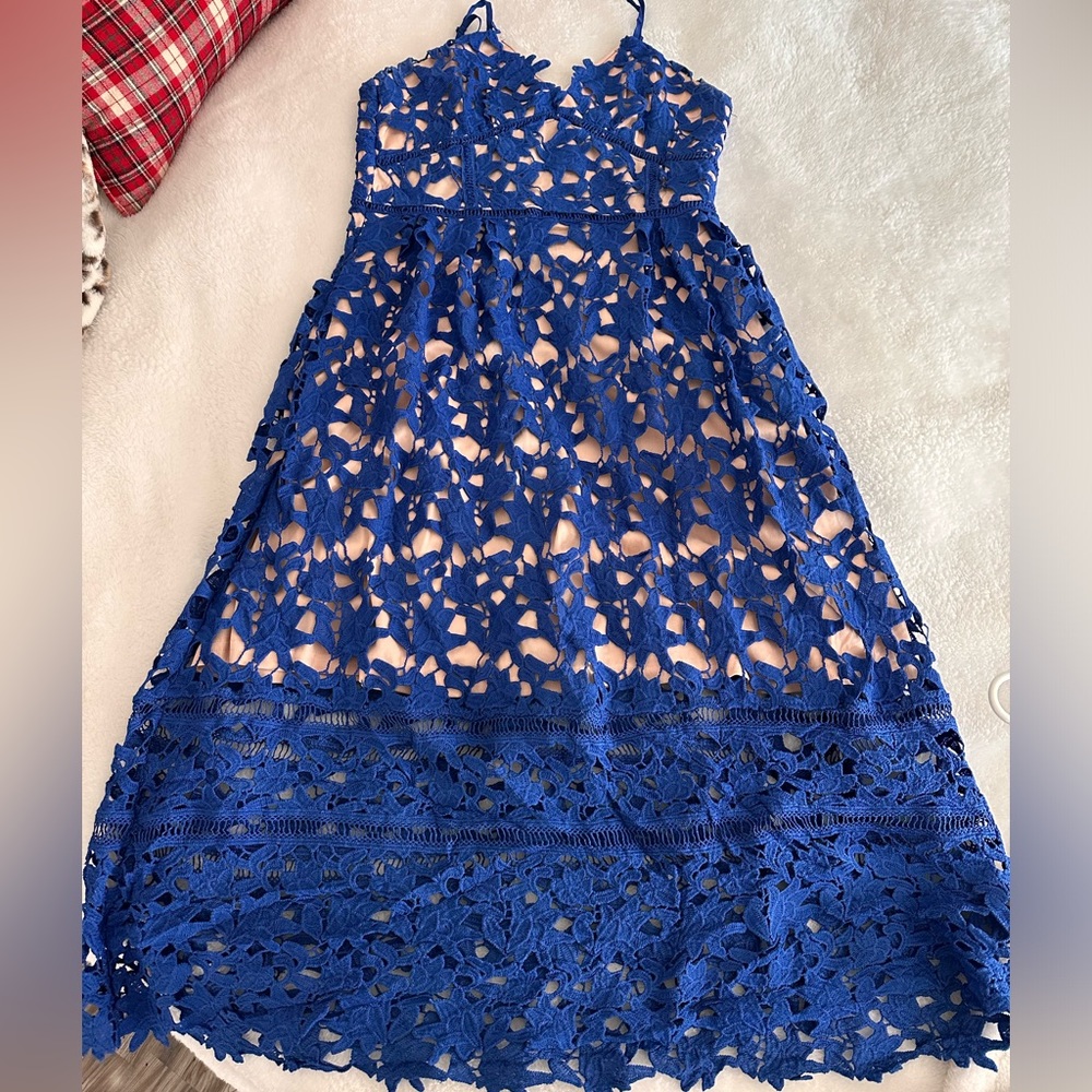 Royal blue midi knit dress.
